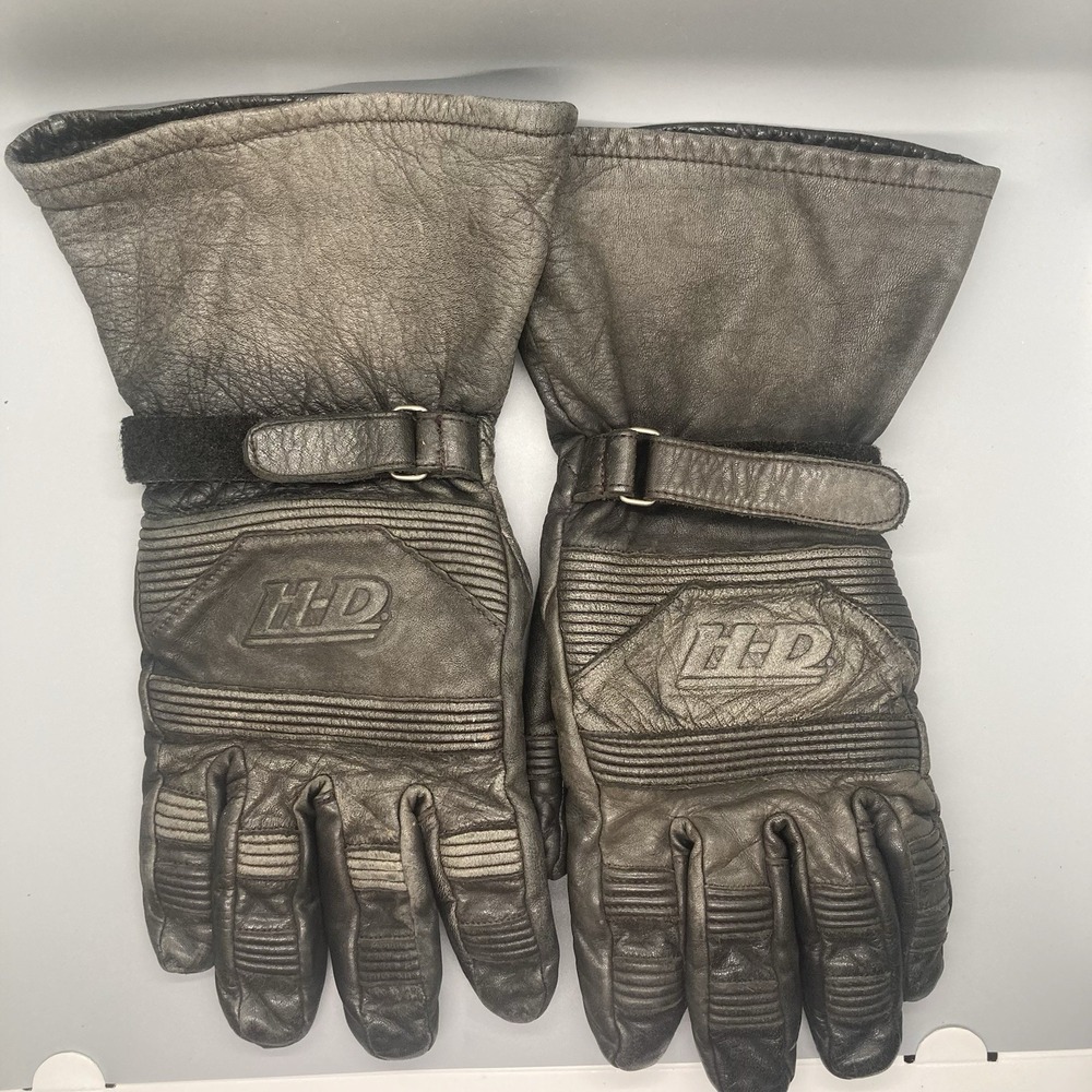 Vtg Rare Harley Davidson Leather Gauntlet Motorcycle Riding Gloves Men's Large